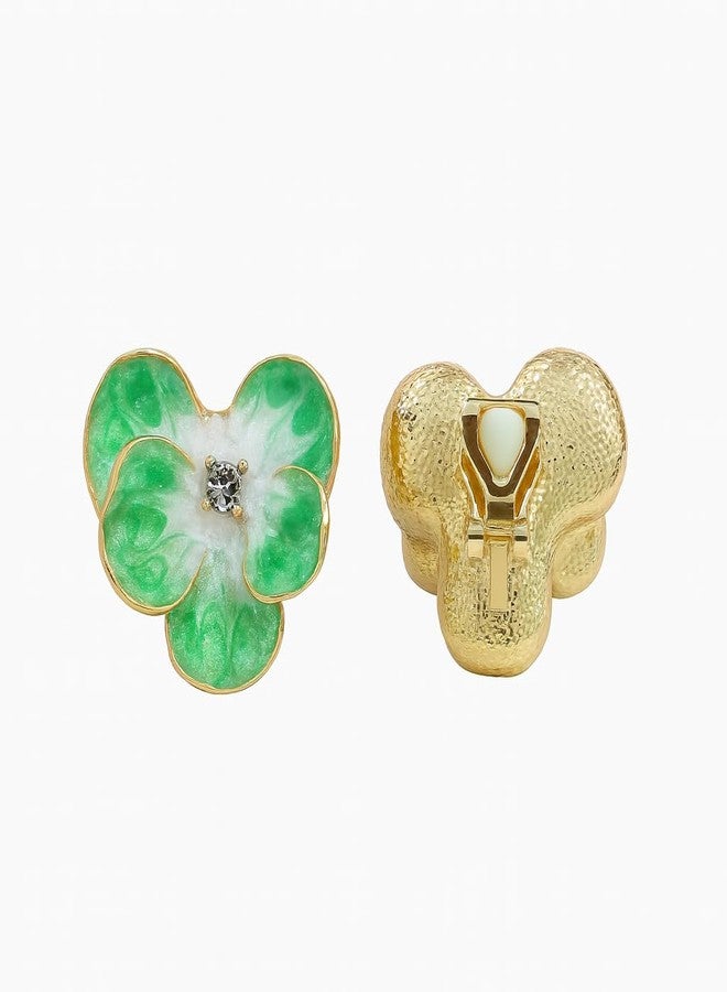 ZENCHEER Butterfly Orchid Clip On Earrings for Women, Dainty Trendy Flower Petal Dangle Drop Earrings Rhinestone Stud Earrings for Non Pierced Ears Jewelry Gift, Green - Image 5
